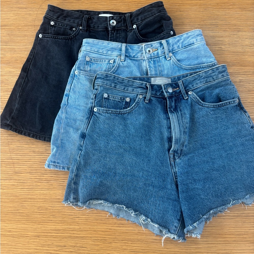 Three Pairs of Everlane A-line Shorts, Denim 27